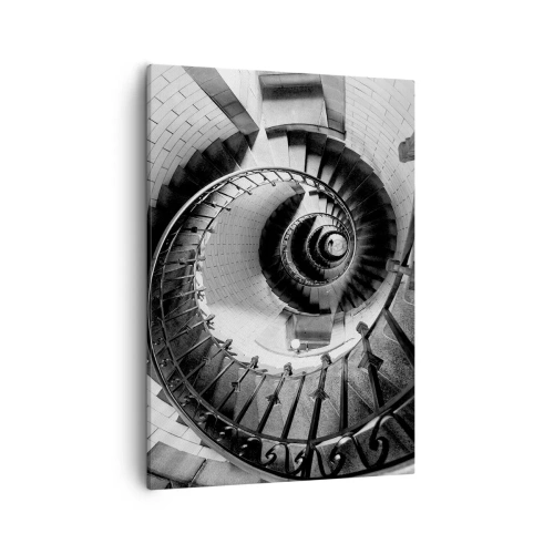 Impression sur toile - Image sur toile - Photographie en noir et blanc d'un escalier en colimaçon avec une perspective de haut en bas - 50x70cm - De plus en plus haut - Décoration murale moderne pour le salon et la chambre ARTTOR