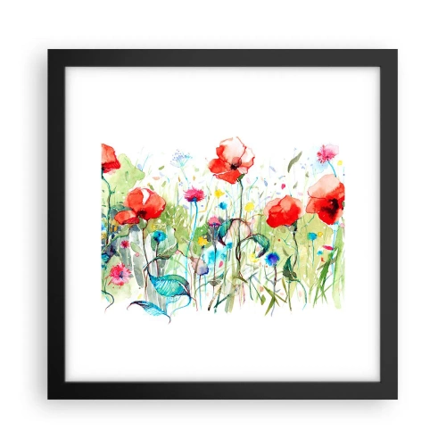 Affiche dans un cadre noir - Poster - Prairie de fleurs en mai - 30x30 cm