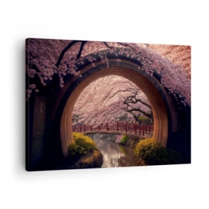 Impression sur toile - Image sur toile - Un pont japonais traditionnel entouré de fleurs de cerisier - 70x50cm - Printemps japonais - Décoration murale moderne pour le salon et la chambre ARTTOR