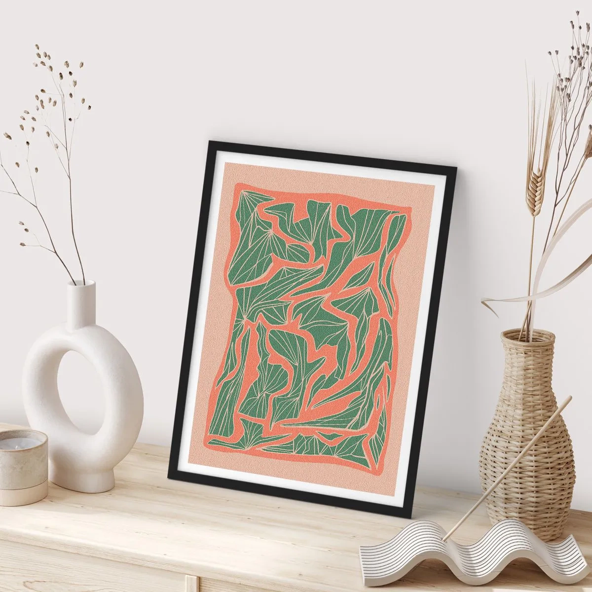 Affiche dans un cadre noir - Poster - La lutte entre le corail et la verdure - 61x91 cm