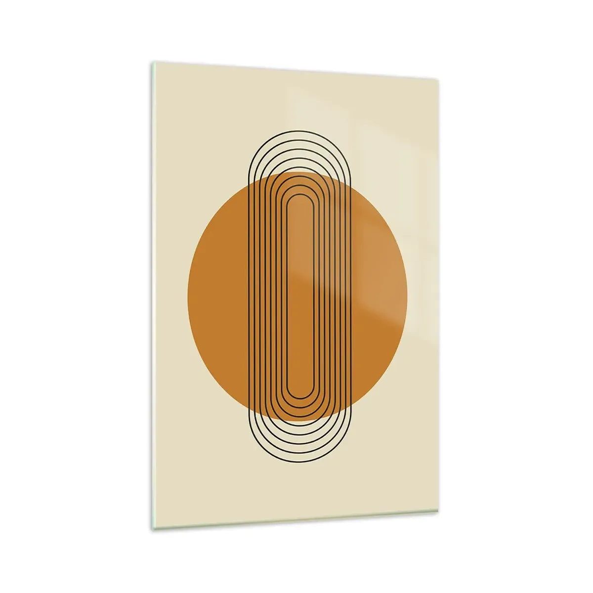 Impression sur verre - Image sur verre - Motif géométrique avec des cercles et des lignes orange - 80x120cm - Plan idéal - Décoration murale moderne pour le salon et la chambre ARTTOR