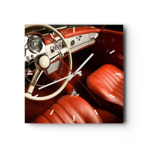 Horloge murale - Pendule murale - Intérieur de voiture classique avec sièges en cuir rouge - 30x30cm - Luxe de style vintage - Décoration murale moderne pour le salon et la chambre ARTTOR