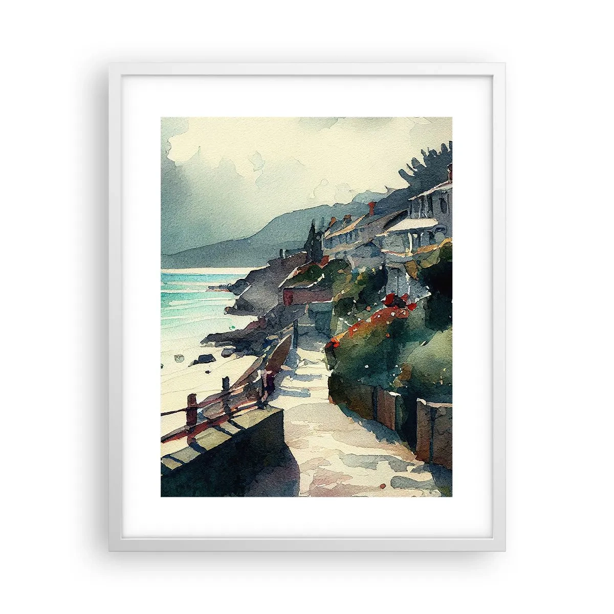 Affiche dans un cadre blanc - Poster - Ville méditerranéenne - 40x50 cm