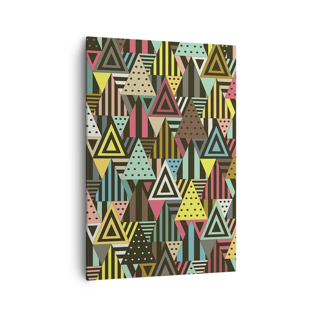 Impression sur toile - Image sur toile - Motif géométrique coloré avec des triangles et des lignes - 70x100cm - En rythme de trois - Décoration murale moderne pour le salon et la chambre ARTTOR