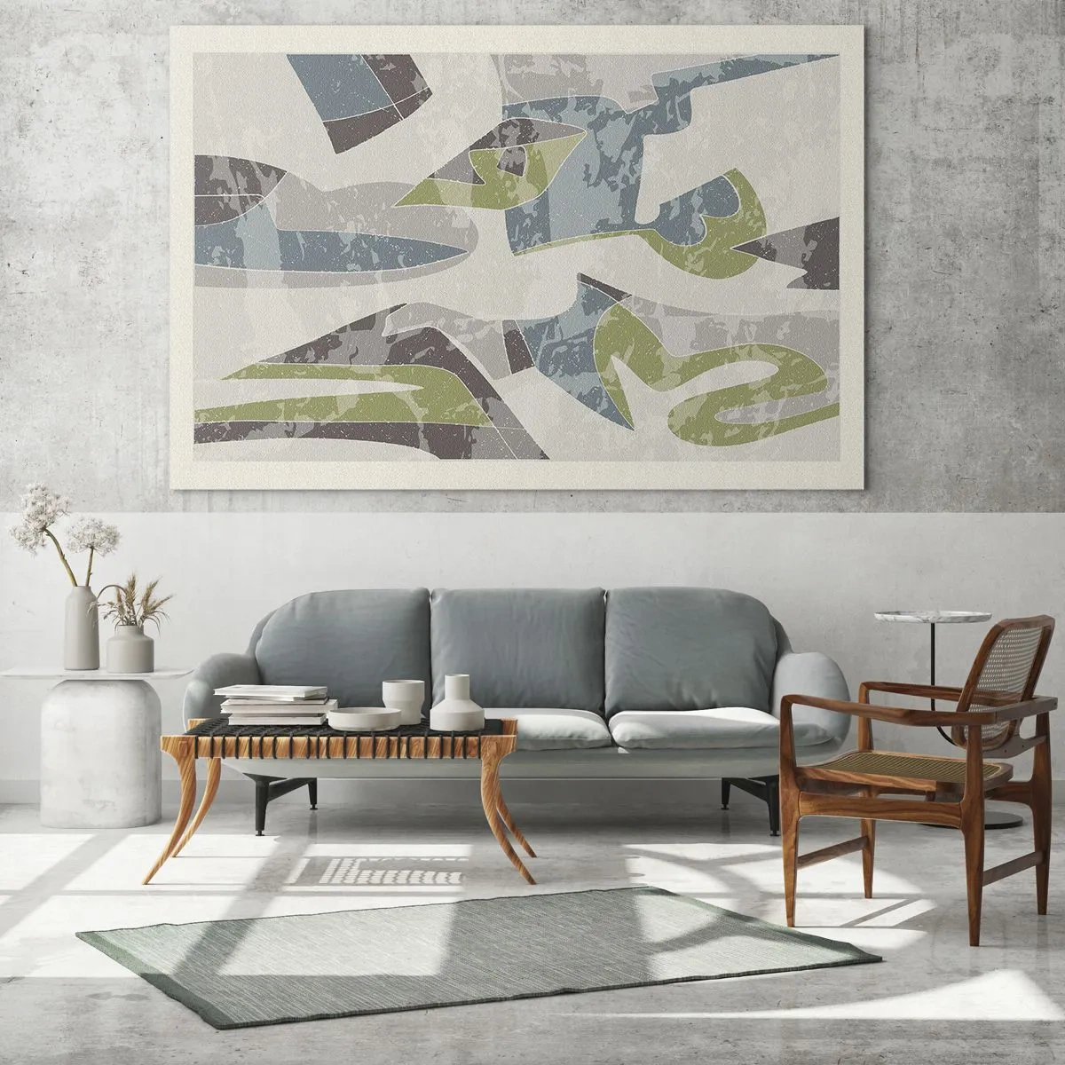 Impression sur verre - Image sur verre - Composition géométrique en vert et gris - 100x70cm - Composition derrière la vitre - Décoration murale moderne pour le salon et la chambre ARTTOR