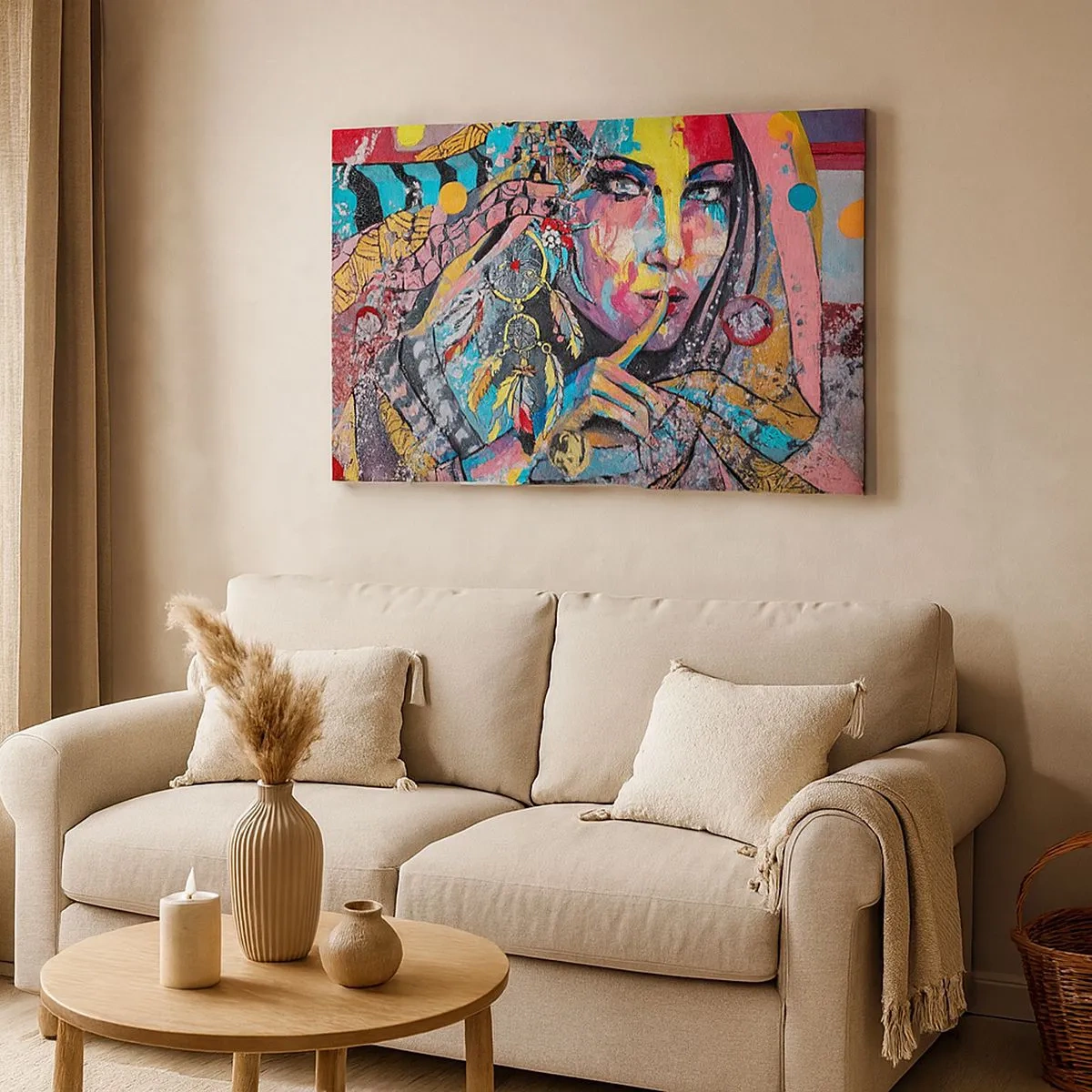 Impression sur toile - Image sur toile - Visage féminin coloré dans un style artistique - 70x50cm - Taisez-vous jusqu'à ce que vous compreniez - Décoration murale moderne pour le salon et la chambre ARTTOR