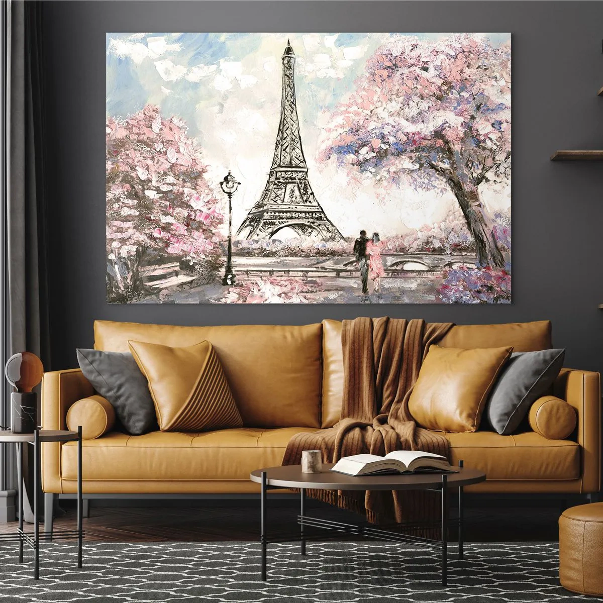 Impression sur verre - Image sur verre - Illustration de la Tour Eiffel dans un décor printanier - 120x80cm - Balade d'avril à Paris - Décoration murale moderne pour le salon et la chambre ARTTOR