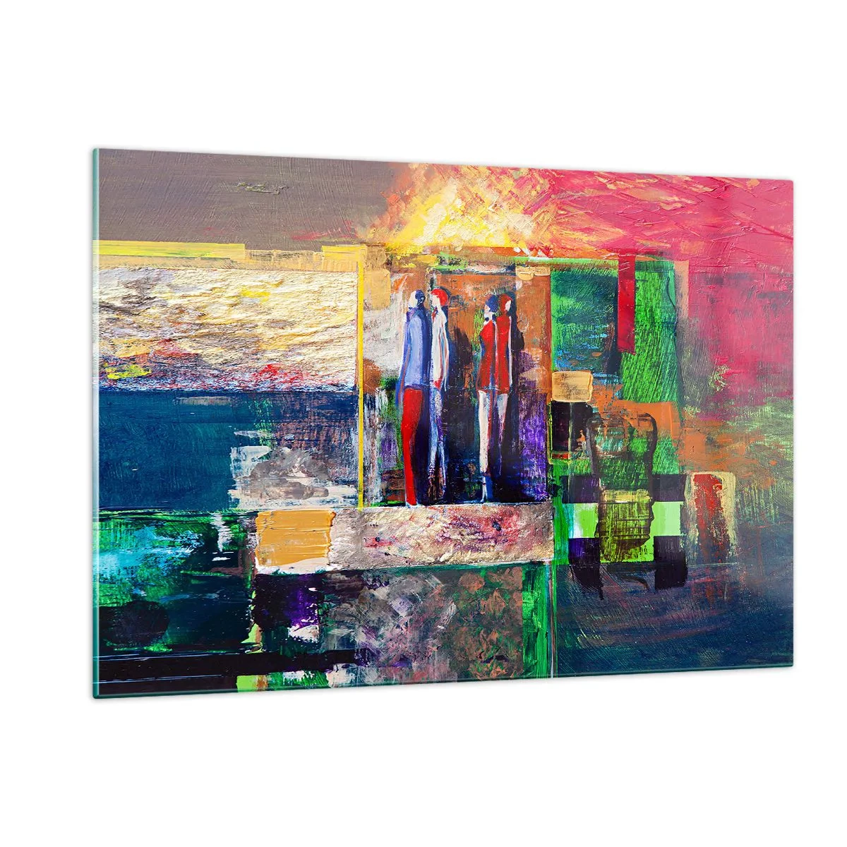 Impression sur verre - Image sur verre - Une composition abstraite avec des figures et des couleurs intenses. - 120x80cm - Relations et émotions - Décoration murale moderne pour le salon et la chambre ARTTOR