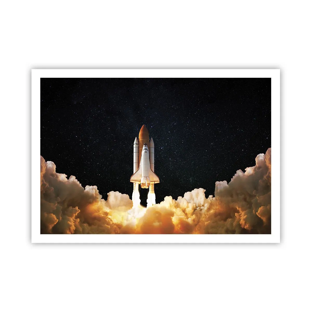 Affiche - Poster - Une fusée spatiale décollant dans le ciel étoilé - 100x70cm - Ad astra! - Décoration murale moderne pour le salon et la chambre ARTTOR