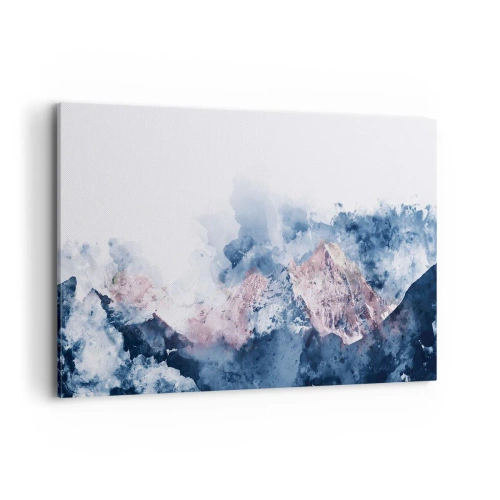 Impression sur toile - Image sur toile - Montagnes à l'aquarelle dans des tons pastel sur fond blanc - 100x70cm - Ce sont des sommets ! - Décoration murale moderne pour le salon et la chambre ARTTOR