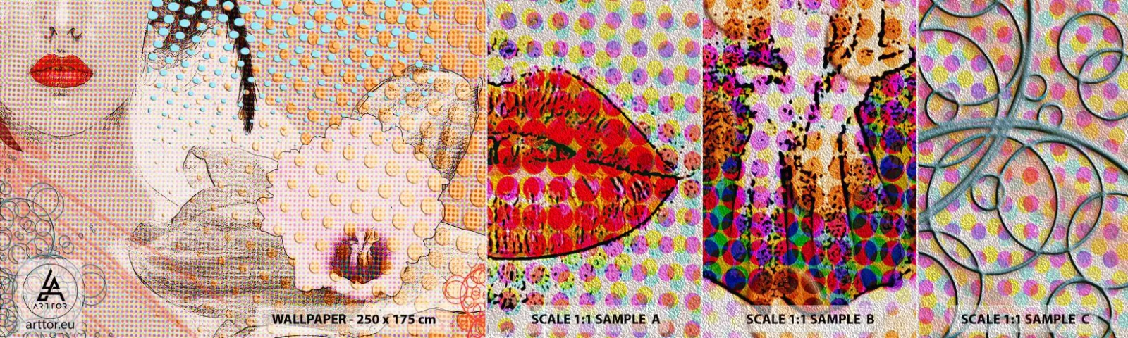 Échantillon de Papier Peint Premium Sand - Héroïne de bande dessinée - Abstraction, Visage de femme, Morceau - 100x30 cm