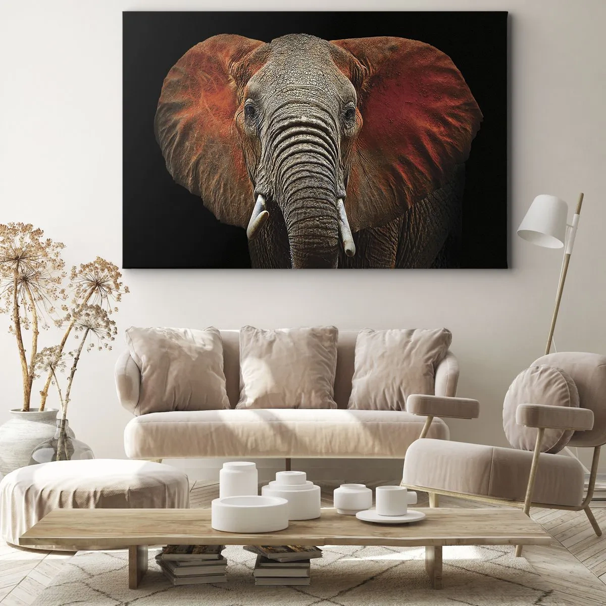 Impression sur toile - Image sur toile - Portrait d'un éléphant sur fond noir - 100x70cm - Je suis sauvage, et toi? - Décoration murale moderne pour le salon et la chambre ARTTOR