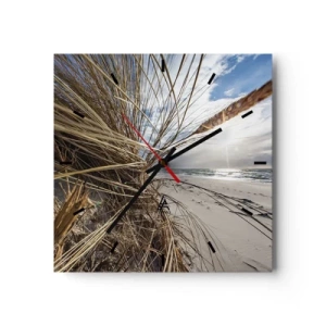 Horloge murale - Pendule murale - Une plage avec de l'herbe sèche sur les dunes et une vue sur la mer - 30x30cm - Rencontre des éléments - Décoration murale moderne pour le salon et la chambre ARTTOR