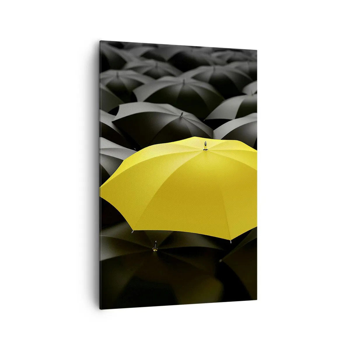 Impression sur toile - Image sur toile - Un parapluie jaune parmi des parapluies noirs - 80x120cm - Adieu chagrin - Décoration murale moderne pour le salon et la chambre ARTTOR