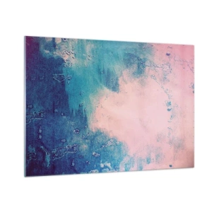 Impression sur verre - Image sur verre - Une combinaison abstraite de bleu et de rose poudré avec de la texture - 100x70cm - Etreintes bleues - Décoration murale moderne pour le salon et la chambre ARTTOR