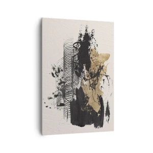 Impression sur toile - Image sur toile - Une peinture abstraite en noir et or avec des lignes et des structures dynamiques. - 70x100cm - Composer avec passion - Décoration murale moderne pour le salon et la chambre ARTTOR