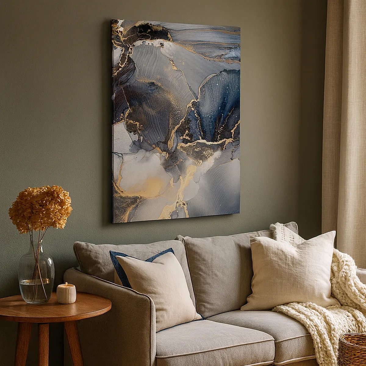 Impression sur toile - Image sur toile - Abstrait or et gris sur toile - 50x70cm - La vie de la pierre - Décoration murale moderne pour le salon et la chambre ARTTOR