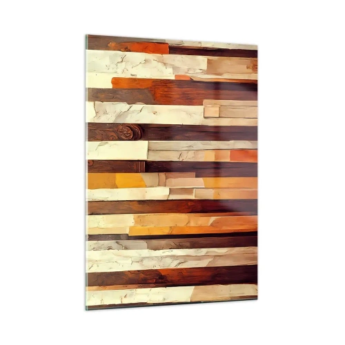 Impression sur verre - Image sur verre - Une composition de rayures verticales dans des tons de bois et de beige - 50x70cm - Hymne des arbres forestiers - Décoration murale moderne pour le salon et la chambre ARTTOR