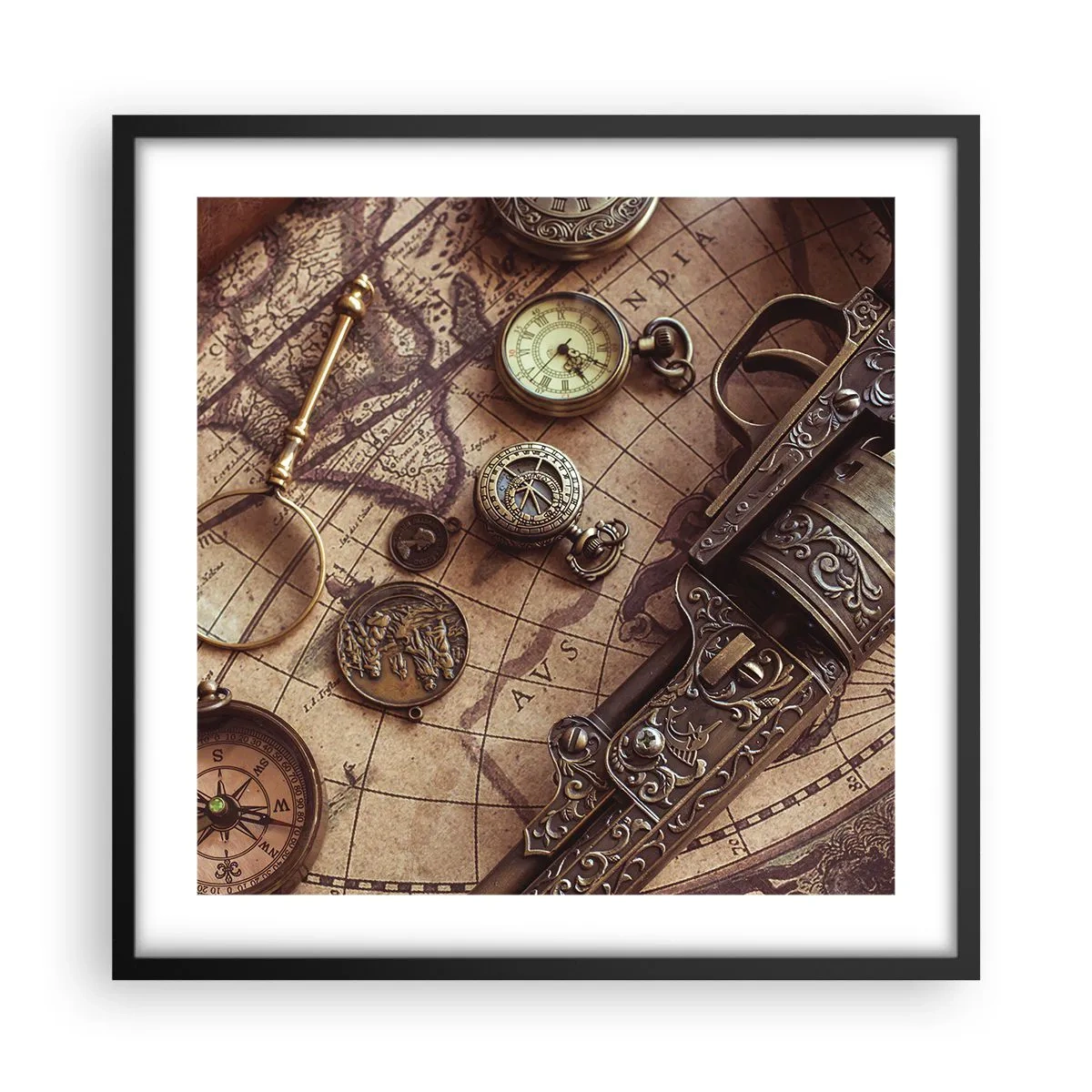 Affiche dans un cadre noir - Poster - L'aventure appelle - 50x50 cm