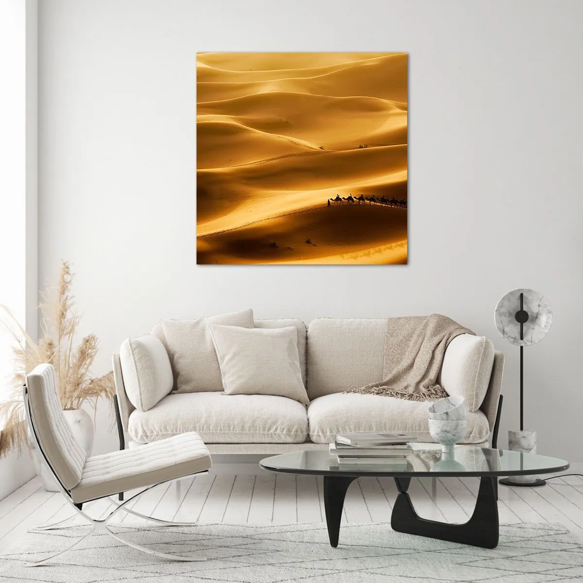 Impression sur verre - Image sur verre - Caravane sur les vagues du désert - 40x40 cm