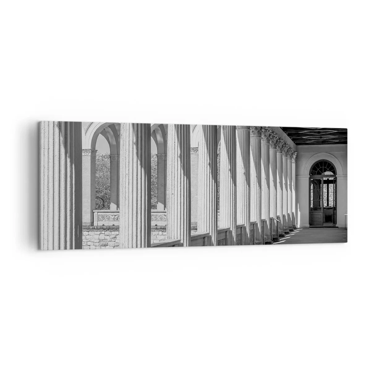 Impression sur toile - Image sur toile - Colonnade de style classique en noir et blanc - 140x50cm - Arcade ensoleillée - Décoration murale moderne pour le salon et la chambre ARTTOR