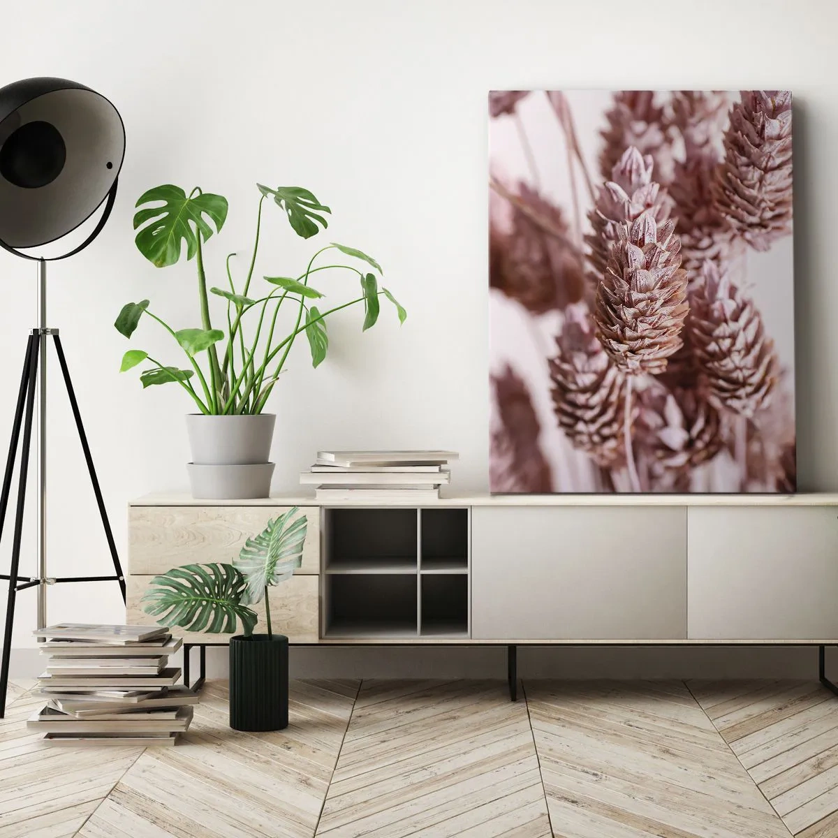 Impression sur toile - Image sur toile - Gros plan sur les délicats épis roses des graminées ornementales - 80x120cm - Apparemment discret - Décoration murale moderne pour le salon et la chambre ARTTOR