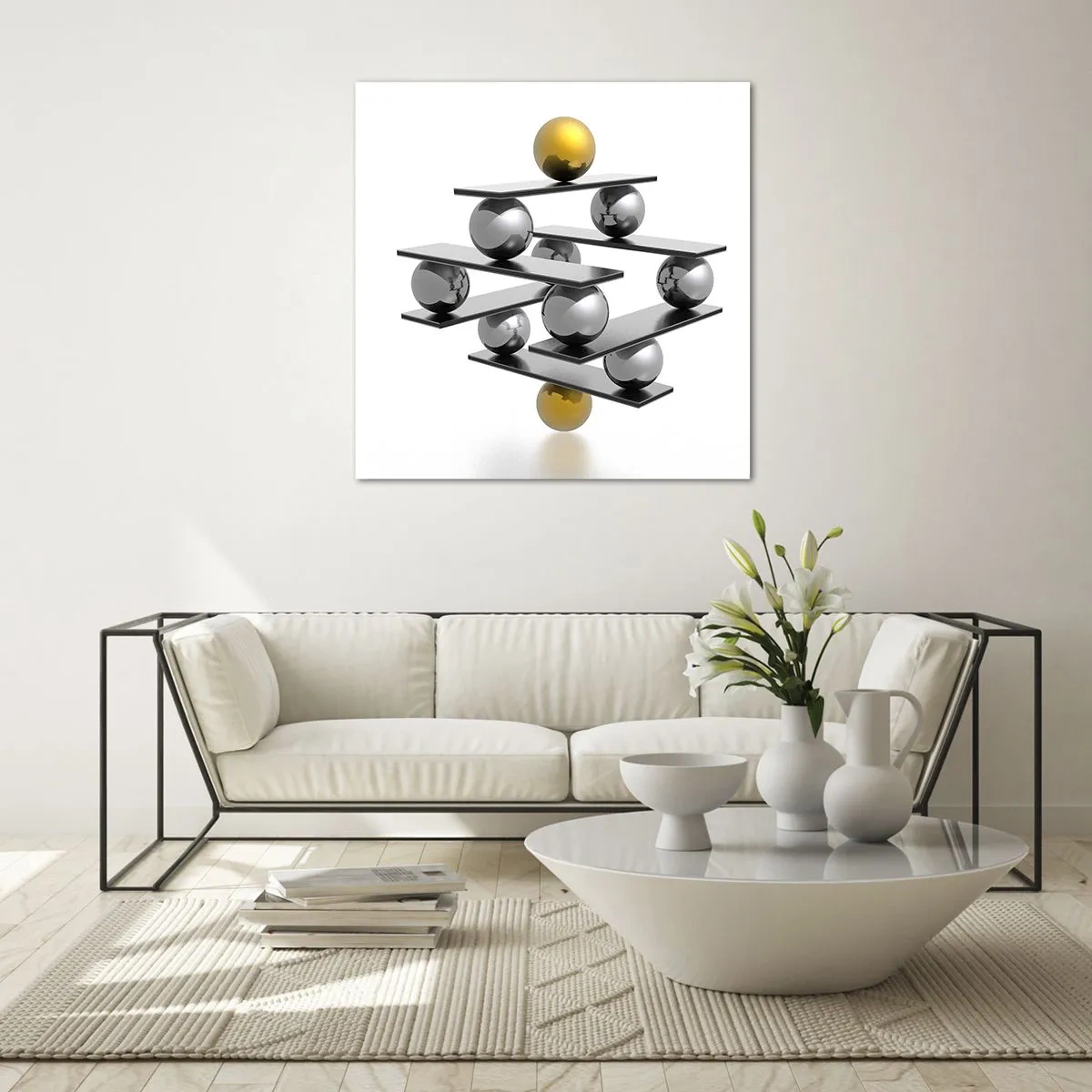 Impression sur verre - Image sur verre - Balance d'or et d'argent - 50x50 cm