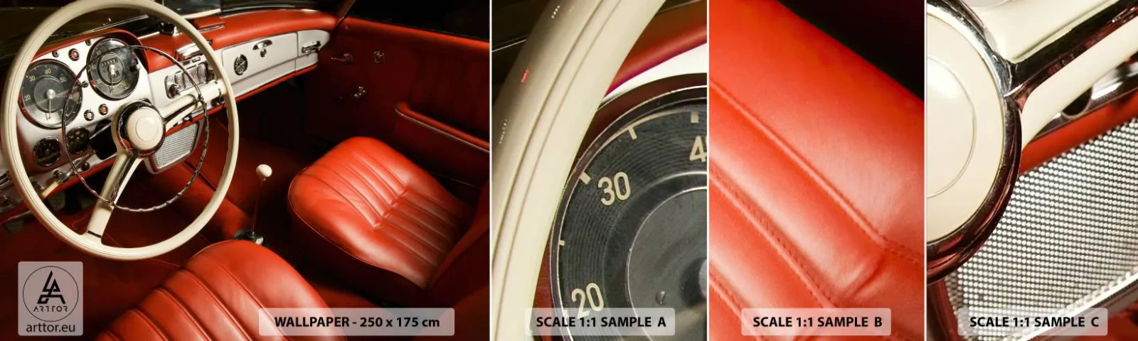 Échantillon De Papier Peint Standard Eco - Luxe de style vintage - Voiture, Classique, Automobile - 100x30 cm