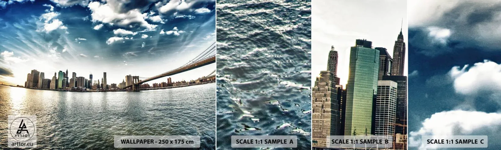 Échantillon de Papier Peint Autocollant Deluxe Sticker - L'île de verre - Ville, New York, Architecture - 100x30 cm