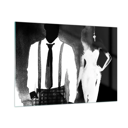 Impression sur verre - Image sur verre - Silhouette noire et blanche d'un élégant couple noir - 100x70cm - Ambiance noire - Décoration murale moderne pour le salon et la chambre ARTTOR