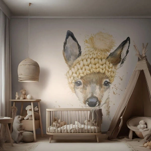 Papier peint sur mesure Autocollant Deluxe - Pour l'hiver dans la forêt enneigée - Pour les enfants, Chevreuil, Graphique