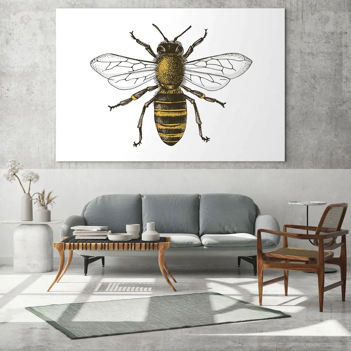 Impression sur verre - Image sur verre - Illustration détaillée d'une abeille sur fond blanc - 120x80cm - Belle et bonne - Décoration murale moderne pour le salon et la chambre ARTTOR