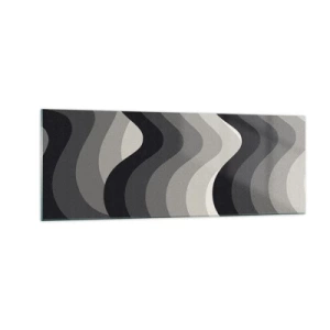 Impression sur verre - Image sur verre - Motifs ondulés noirs et blancs dans des tons de gris - 140x50cm - Vague après vague - Décoration murale moderne pour le salon et la chambre ARTTOR