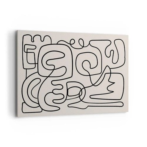 Impression sur toile - Image sur toile - Motif d'art linéaire abstrait en noir sur fond clair - 100x70cm - Suivez les indices - Décoration murale moderne pour le salon et la chambre ARTTOR