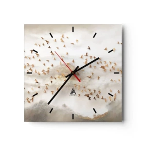 Horloge murale - Pendule murale - Oiseaux dorés contre les montagnes brumeuses - 30x30cm - Il est l'heure… - Décoration murale moderne pour le salon et la chambre ARTTOR