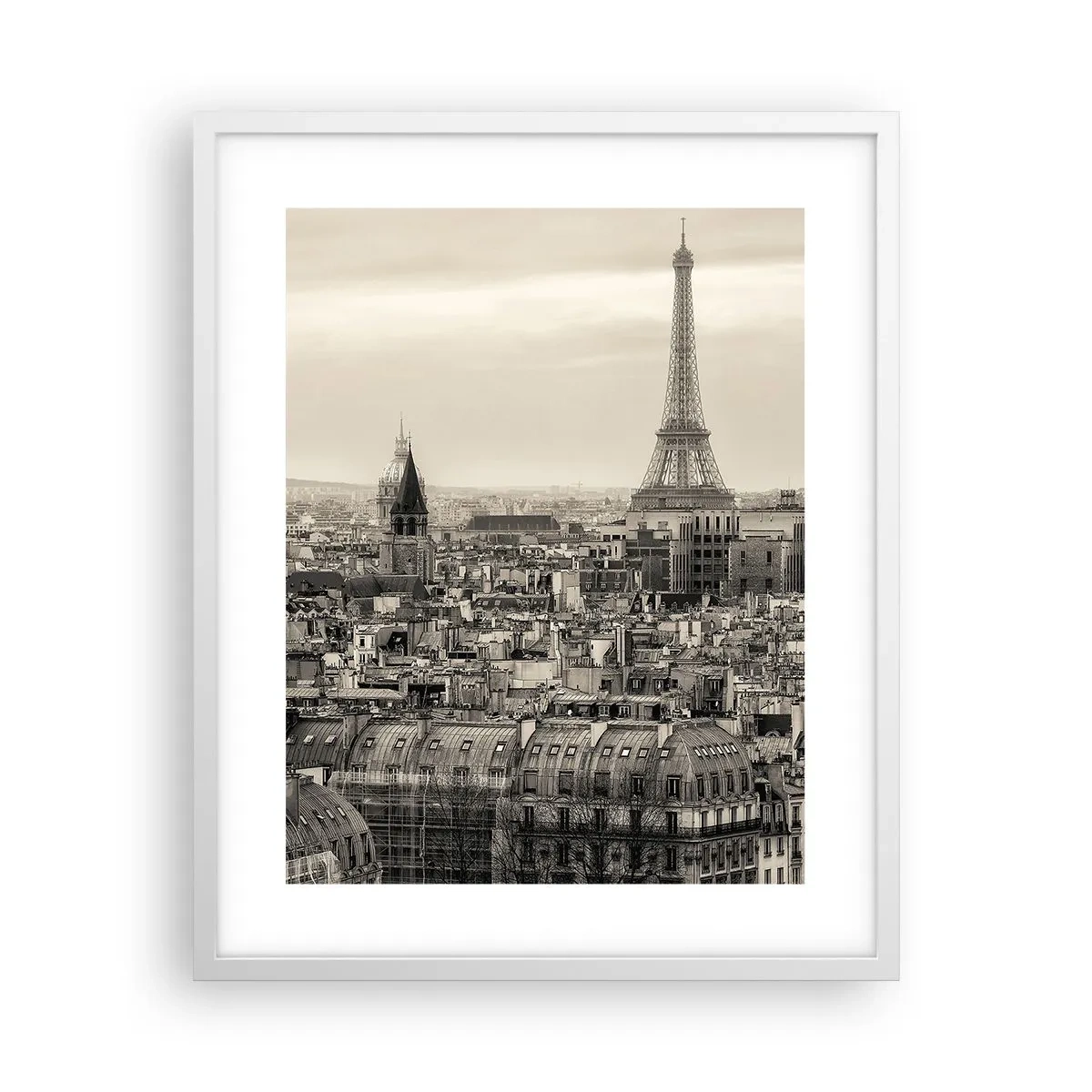 Affiche dans un cadre blanc - Poster - Sur les toits de Paris - 40x50 cm