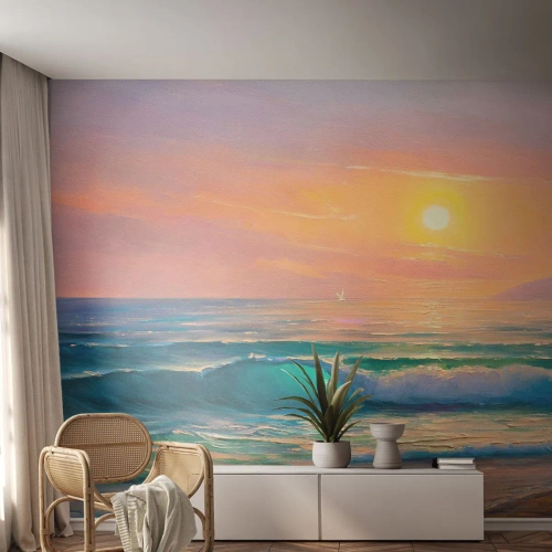 Papier Peint Photo Premium Canvas - Le chant turquoise des vagues - Abstraction, Paysage, Mer - 350x256 cm