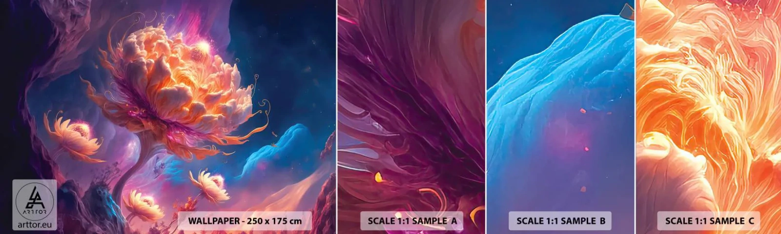 Échantillon de Papier Peint Autocollant Deluxe Sticker - Un autre monde - Fantastique, Atterrir, Fleurs - 100x30 cm