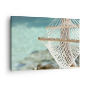 Impression sur toile - Image sur toile - Un hamac surplombant l'eau turquoise - 70x50cm - Le temps de la détente - Décoration murale moderne pour le salon et la chambre ARTTOR