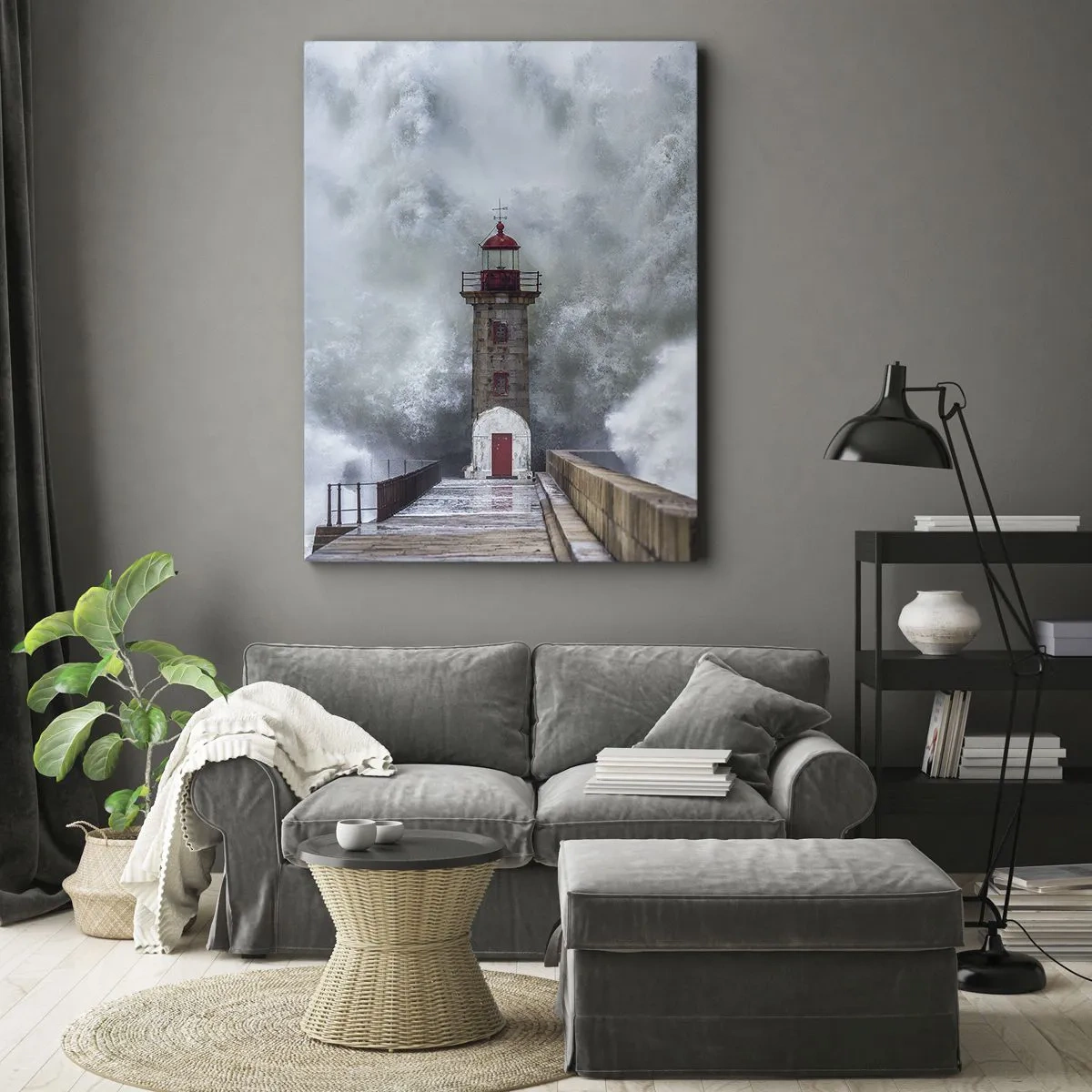 Impression sur toile - Image sur toile - Un phare entouré de vagues agitées - 80x120cm - Le rugissement des eaux, le bruit soufflera - Décoration murale moderne pour le salon et la chambre ARTTOR