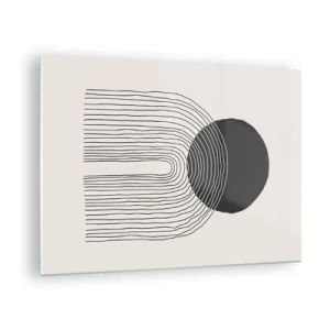 Impression sur verre - Image sur verre - Graphique minimaliste avec cercle et lignes noirs - 70x50cm - Tremblement et confiance - Décoration murale moderne pour le salon et la chambre ARTTOR