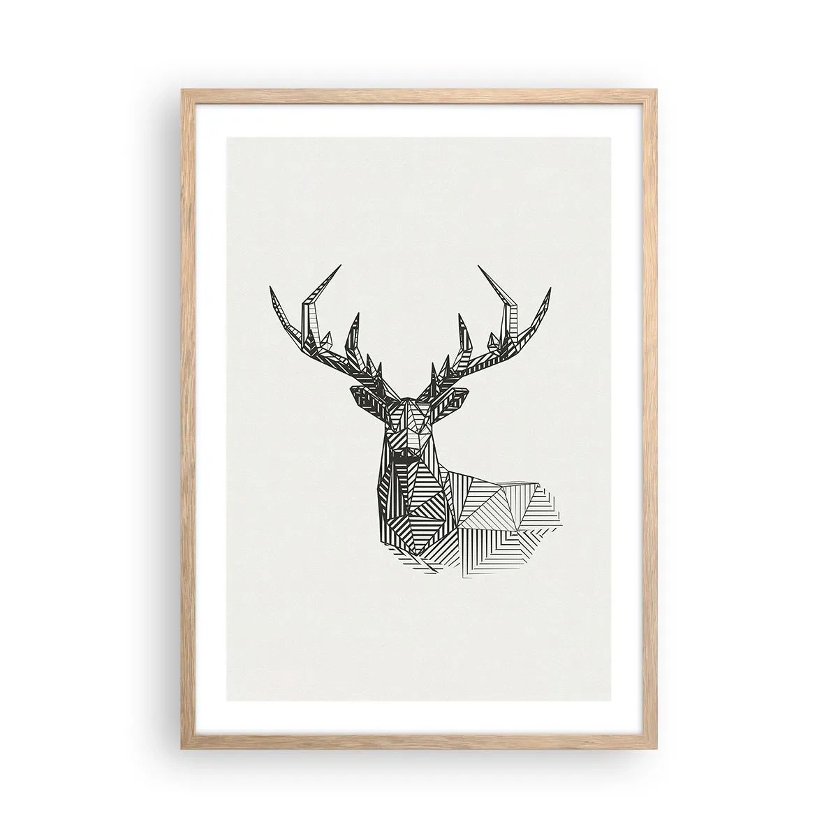 Affiche dans un chêne clair - Poster - Cerf dans un style cubique - 50x70 cm