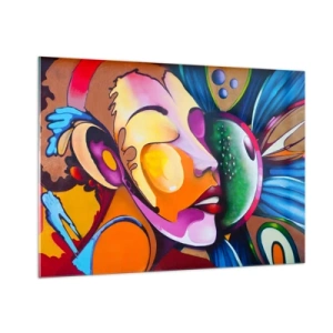 Impression sur verre - Image sur verre - Abstraction colorée de visages dans le style street art - 100x70cm - Toucher avec la couleur - Décoration murale moderne pour le salon et la chambre ARTTOR