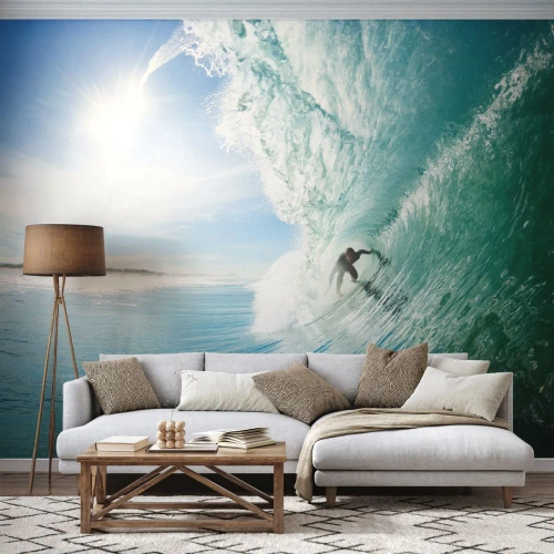 Papier peint sur mesure Autocollant Deluxe - Toujours sur la vague - Paysage, Océan, Surfeur