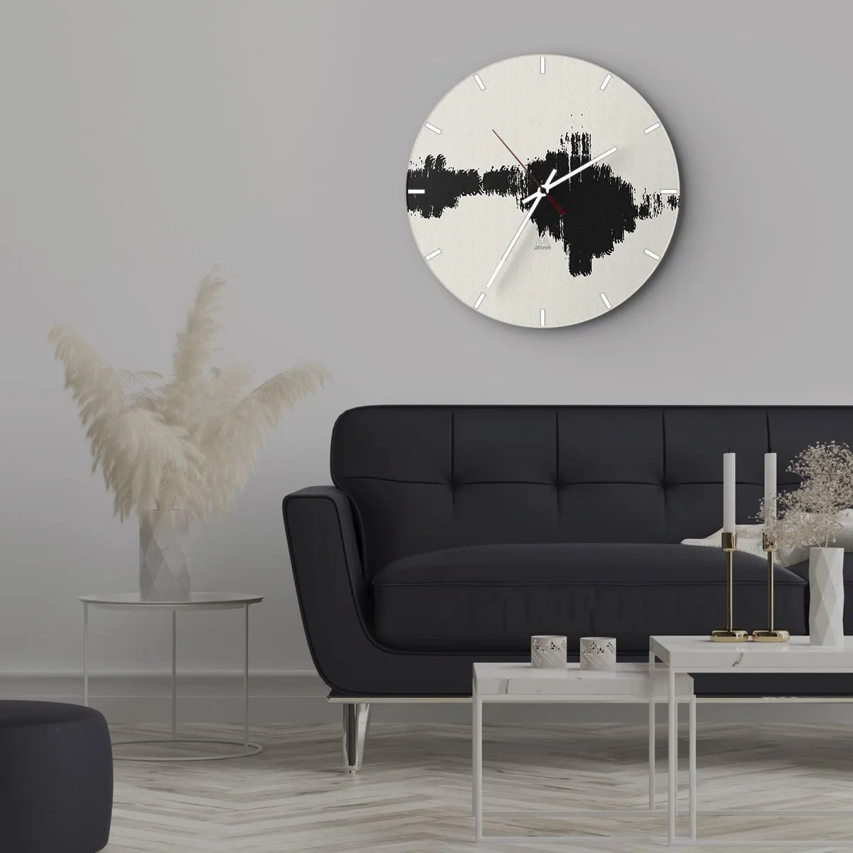 Horloge murale - Pendule murale - Coup de pinceau noir sur fond clair dans un style abstrait - 30x30cm - Vibrations de l'imagination - Décoration murale moderne pour le salon, la cuisine et la chambre ARTTOR