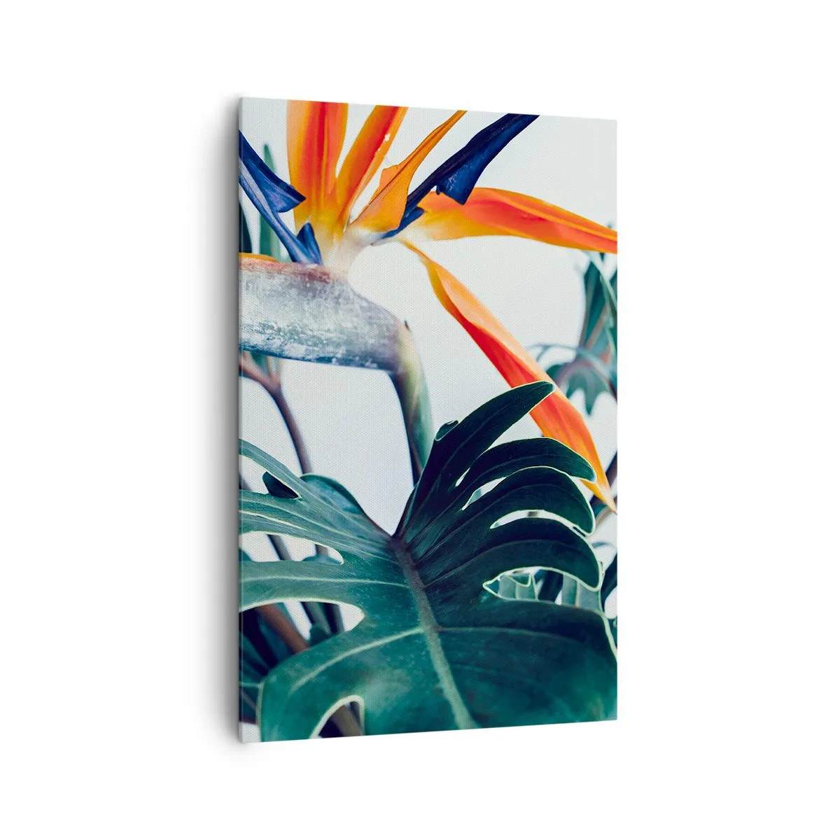 Impression sur toile - Image sur toile - Fleur de Strelitzia entourée de feuilles sous une lumière vive - 80x120cm - Le buisson oiseaux - Décoration murale moderne pour le salon et la chambre ARTTOR