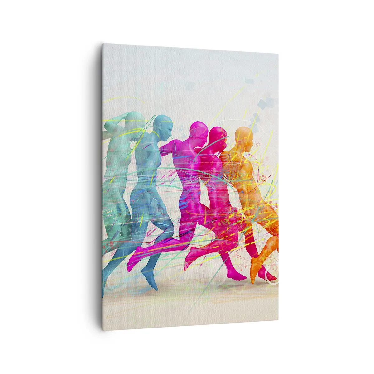 Impression sur toile - Image sur toile - Silhouettes colorées de coureurs en mouvement - 70x100cm - Harmonie du mouvement - Décoration murale moderne pour le salon et la chambre ARTTOR