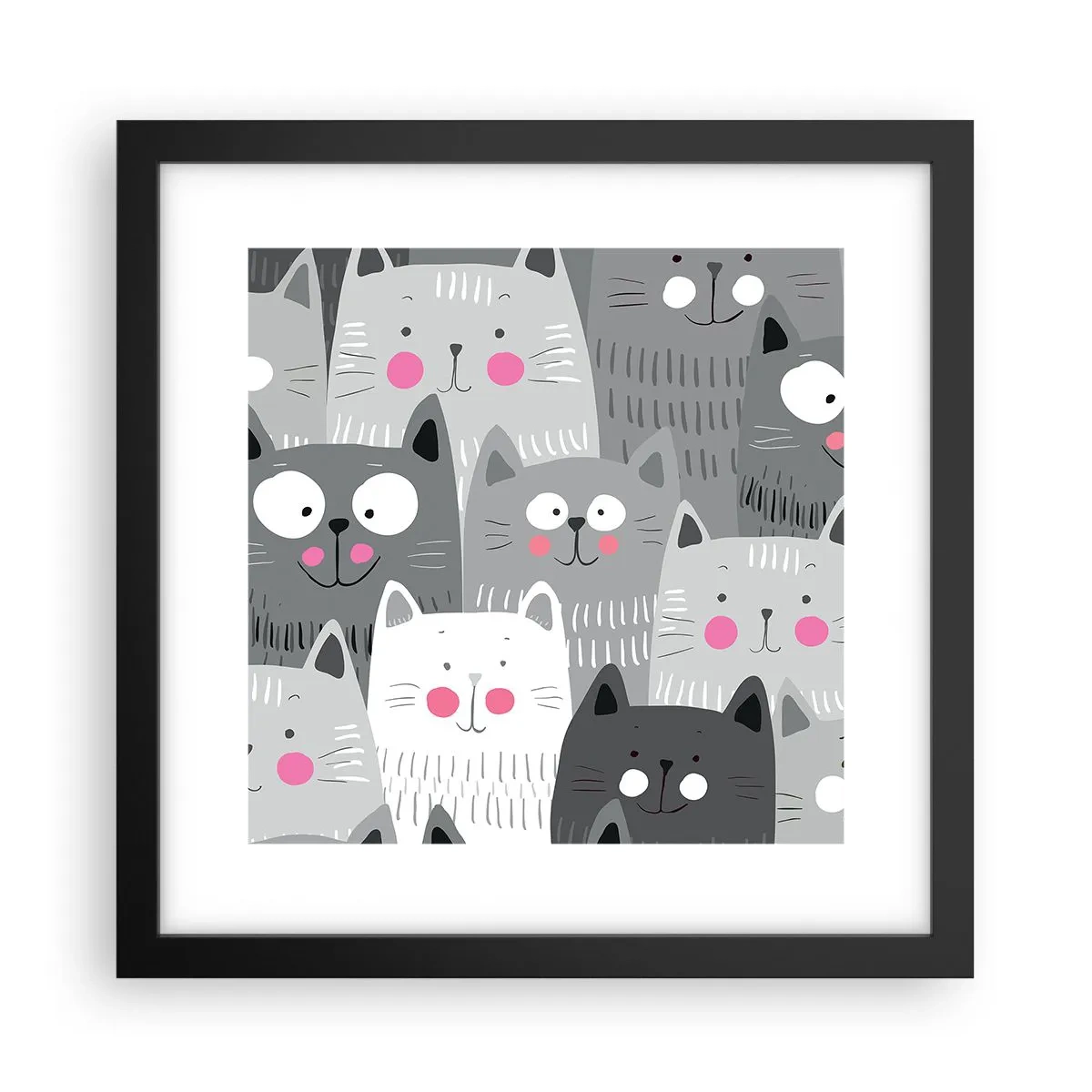 Affiche dans un cadre noir - Poster - Le monde des chats - 30x30 cm