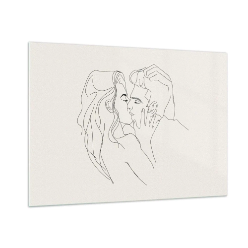 Impression sur verre - Image sur verre - Un baiser sensuel d'un couple dans la ligne de contour - 100x70cm - Enlacé de sentiment - Décoration murale moderne pour le salon et la chambre ARTTOR