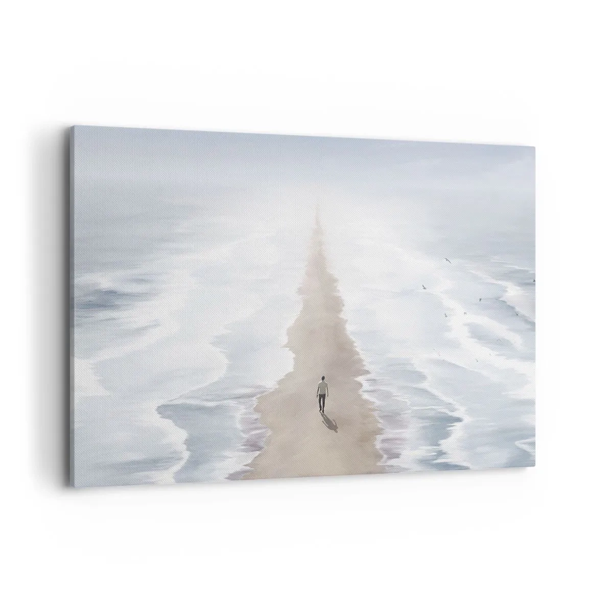 Impression sur toile - Image sur toile - Une silhouette sur une route solitaire au milieu d'un vaste paysage aquatique - 120x80cm - Un brillant avenir - Décoration murale moderne pour le salon et la chambre ARTTOR